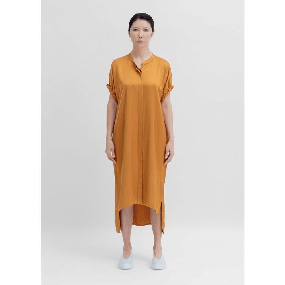 ELK Lesja Tawny Gold Silky Midi Shirt Dress Oversized 6 NWT